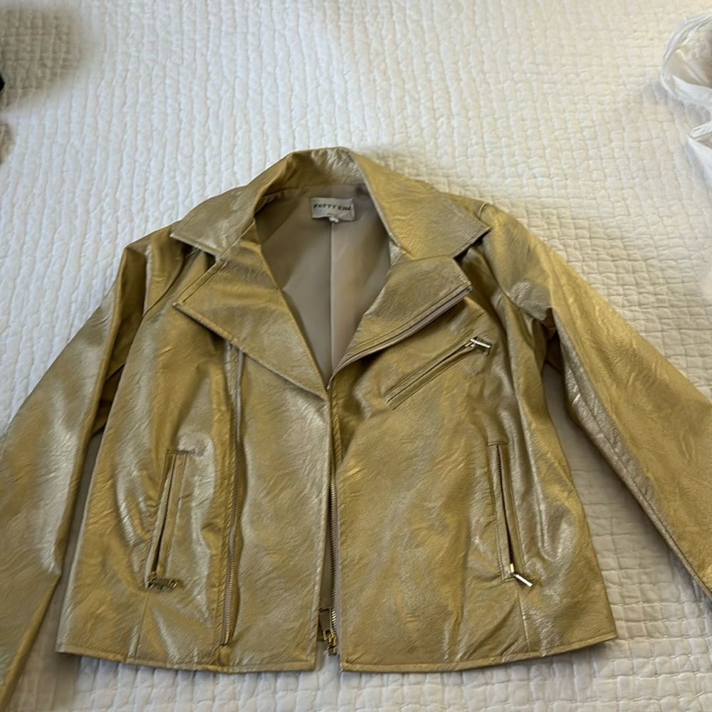 Patty Kim gold faux leather bikers jacket. Size small